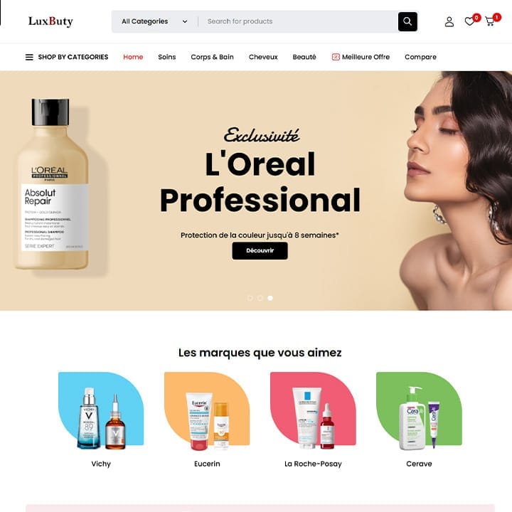 Bannière d'accueil L'Oréal Professional sur le site e-commerce cosmétique LuxButy